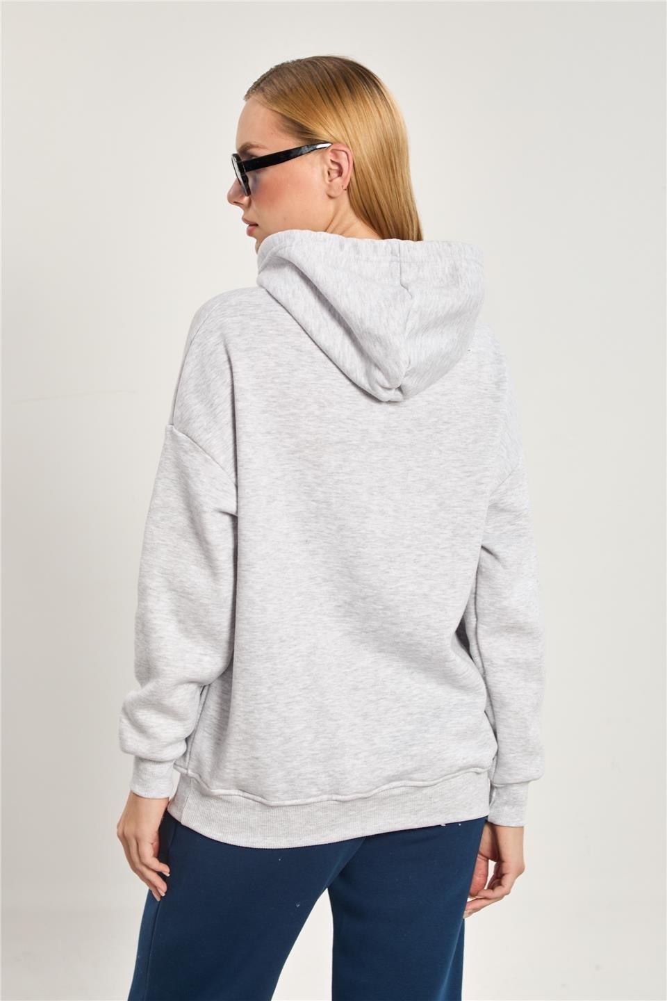Kapüşonlu kanguru cepli sweatshirt-9490 - Kar Melanj
