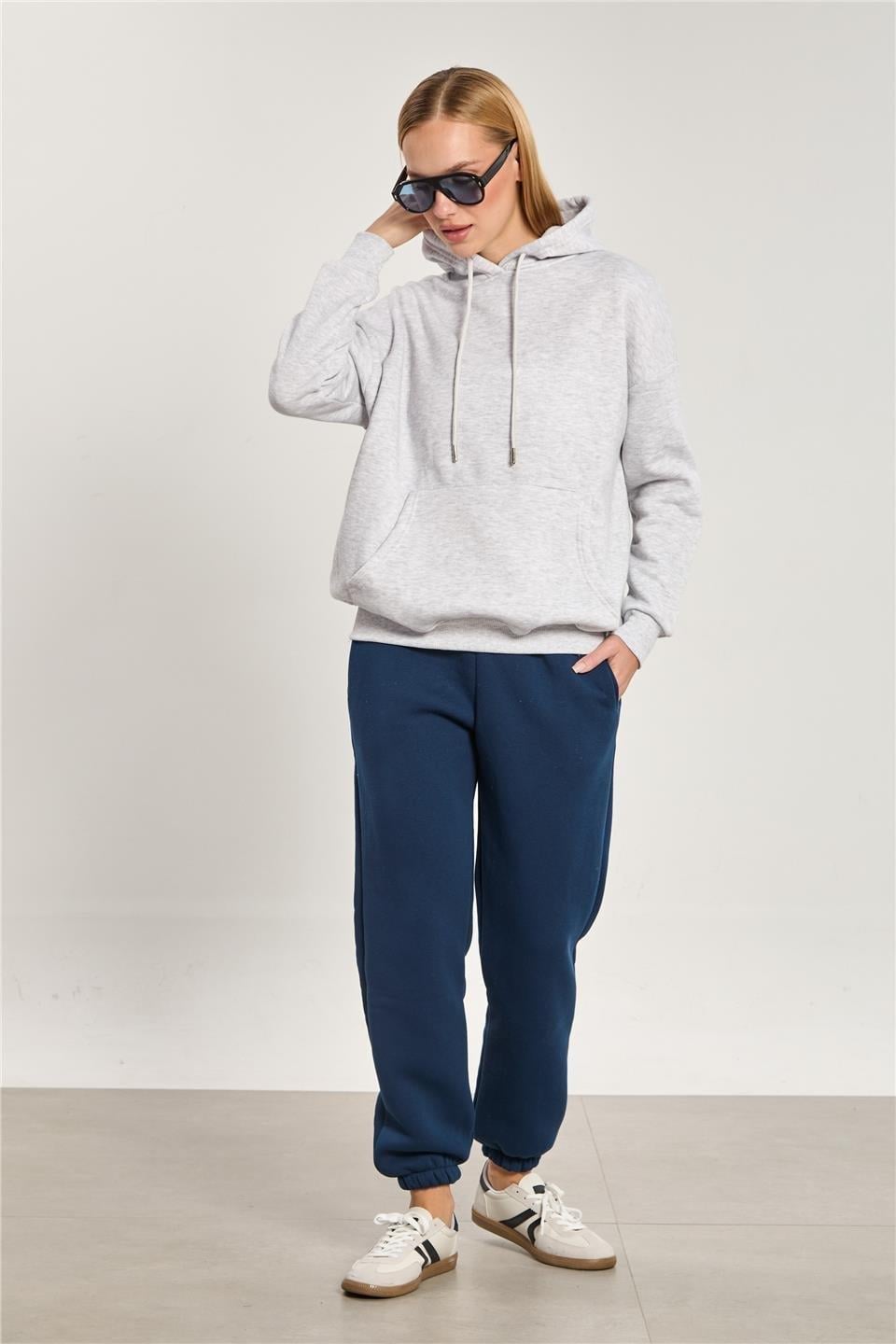 Kapüşonlu kanguru cepli sweatshirt-9490 - Kar Melanj