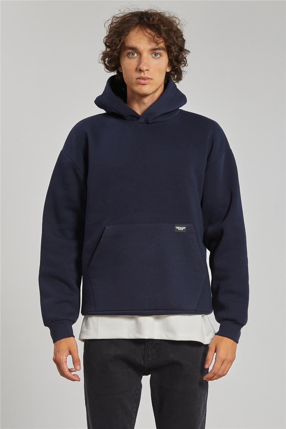 Kapüşonlu kanguru cepli sweatshrt-5281 - Lacivert