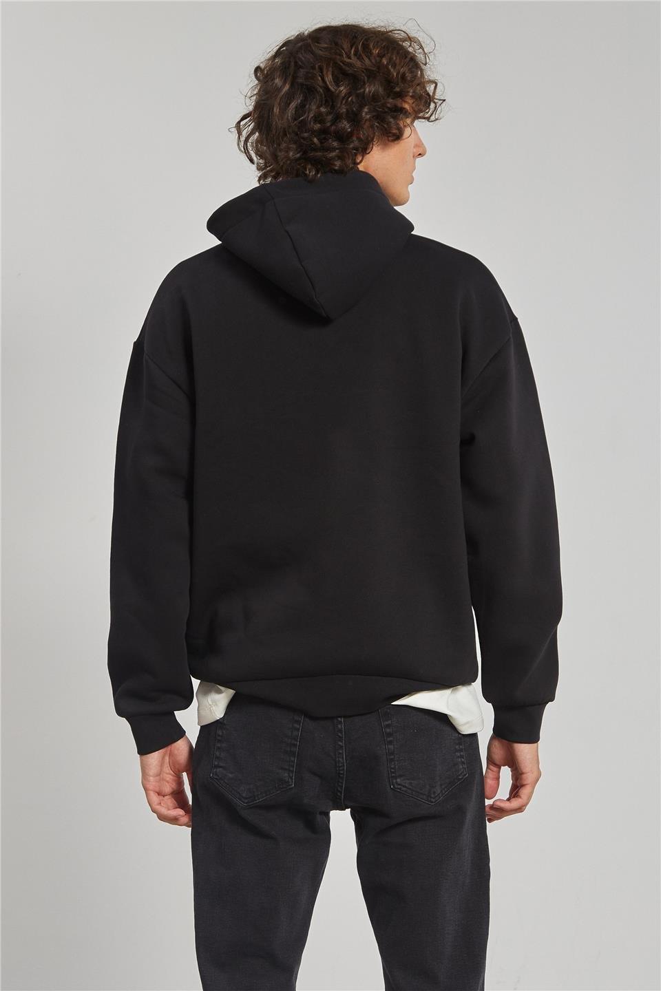 Kapüşonlu kanguru cepli sweatshrt-5281 - Siyah