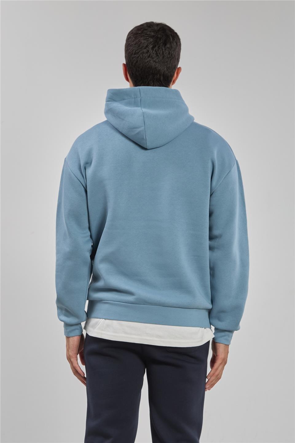 Kapüşonlu kanguru cepli sweatshrt-5281 - S.Blue