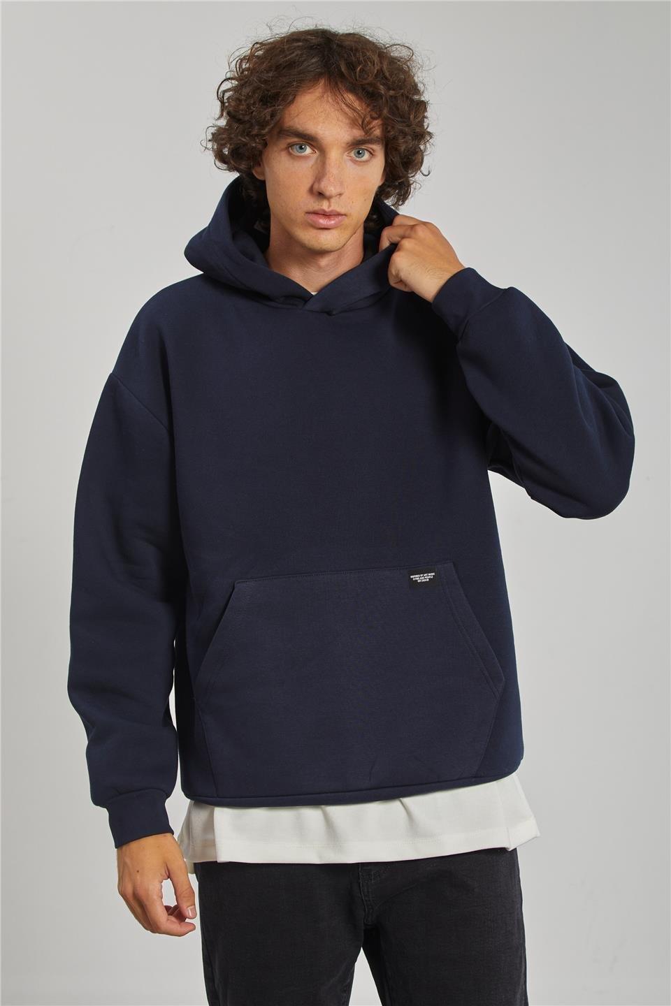 Kapüşonlu kanguru cepli sweatshrt-5281 - Lacivert