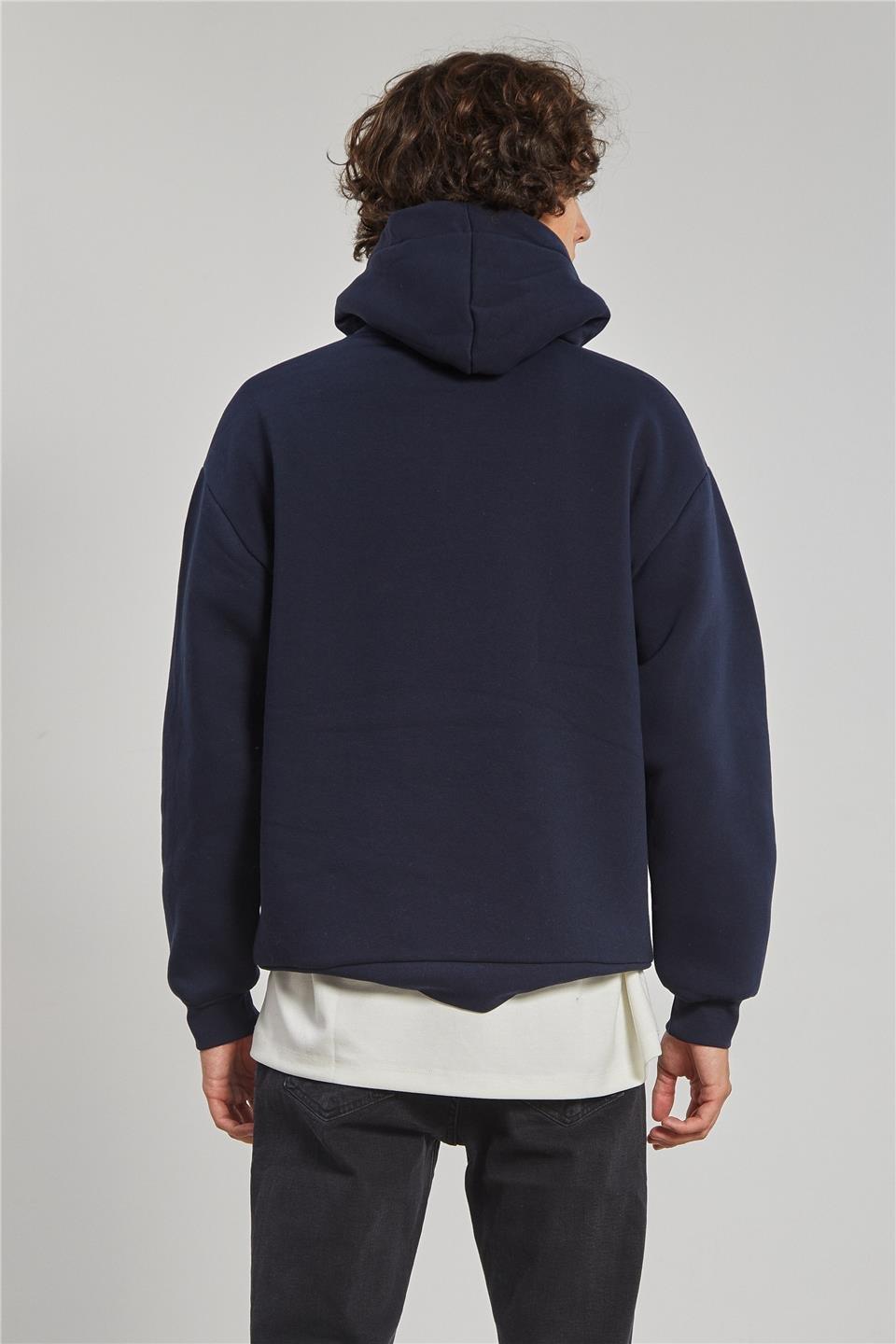 Kapüşonlu kanguru cepli sweatshrt-5281 - Lacivert
