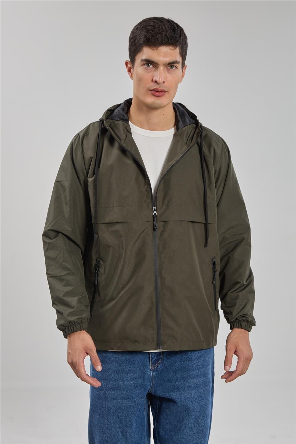 Kapüşonlu teknik mont-3438 - Açık Haki