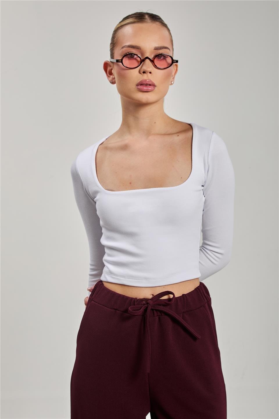 Kare yaka body-3713 - Beyaz