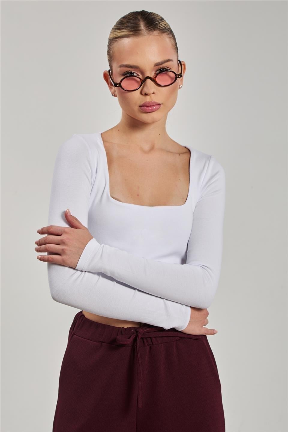 Kare yaka body-3713 - Beyaz
