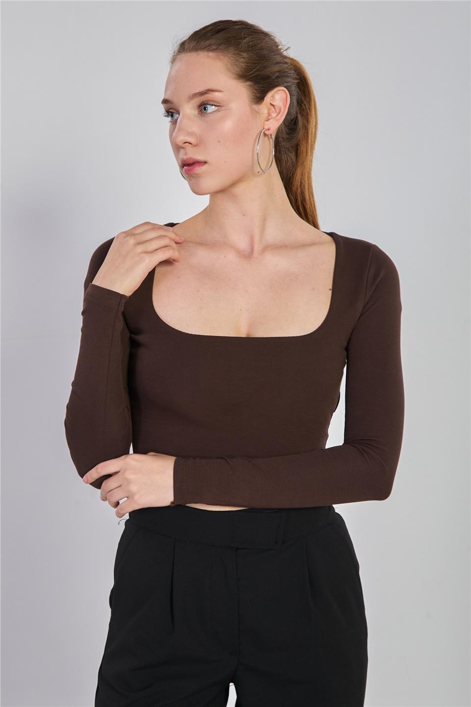 Kare yaka body-3713 - Kahve