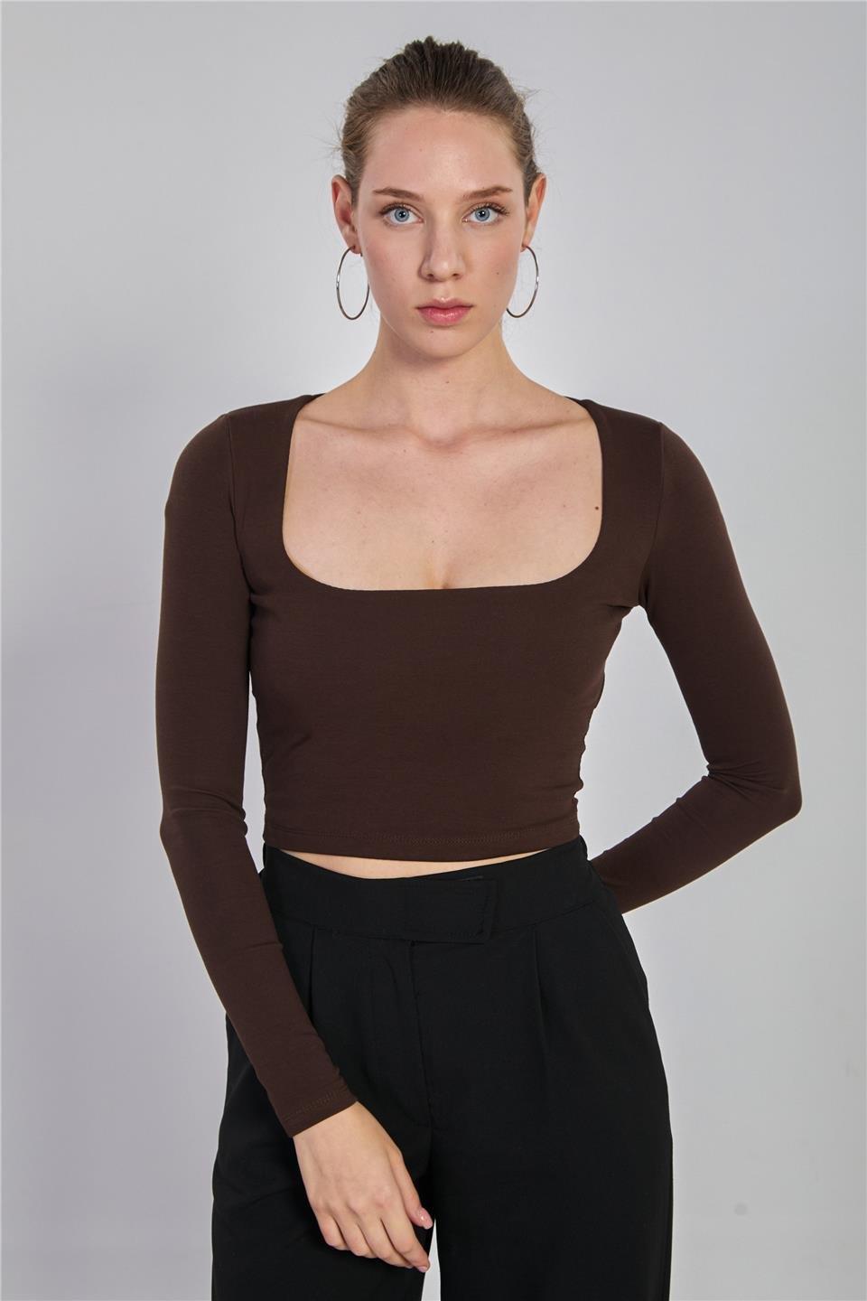 Kare yaka body-3713 - Kahve