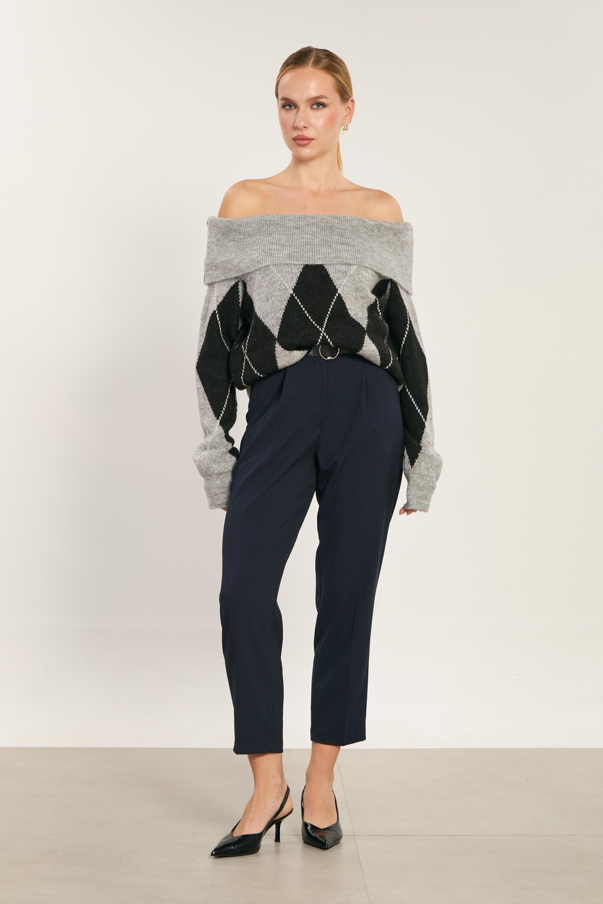 Kemerli pantolon-3965 - Lacivert