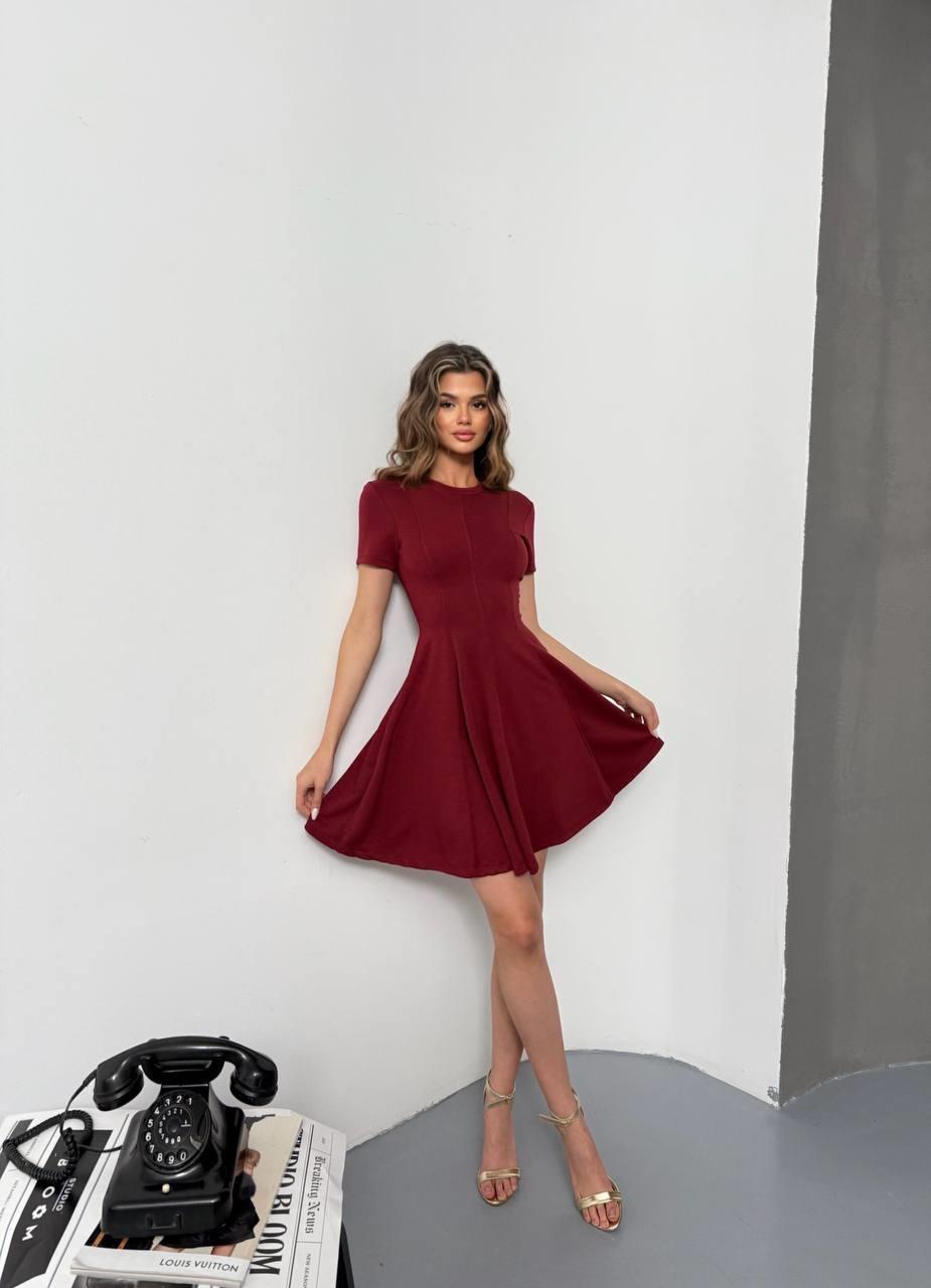 KISA KOL MİNİ ELBİSE-2451 - BORDO
