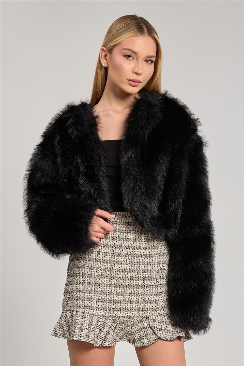 Kısa peluş mont-2658 - Siyah