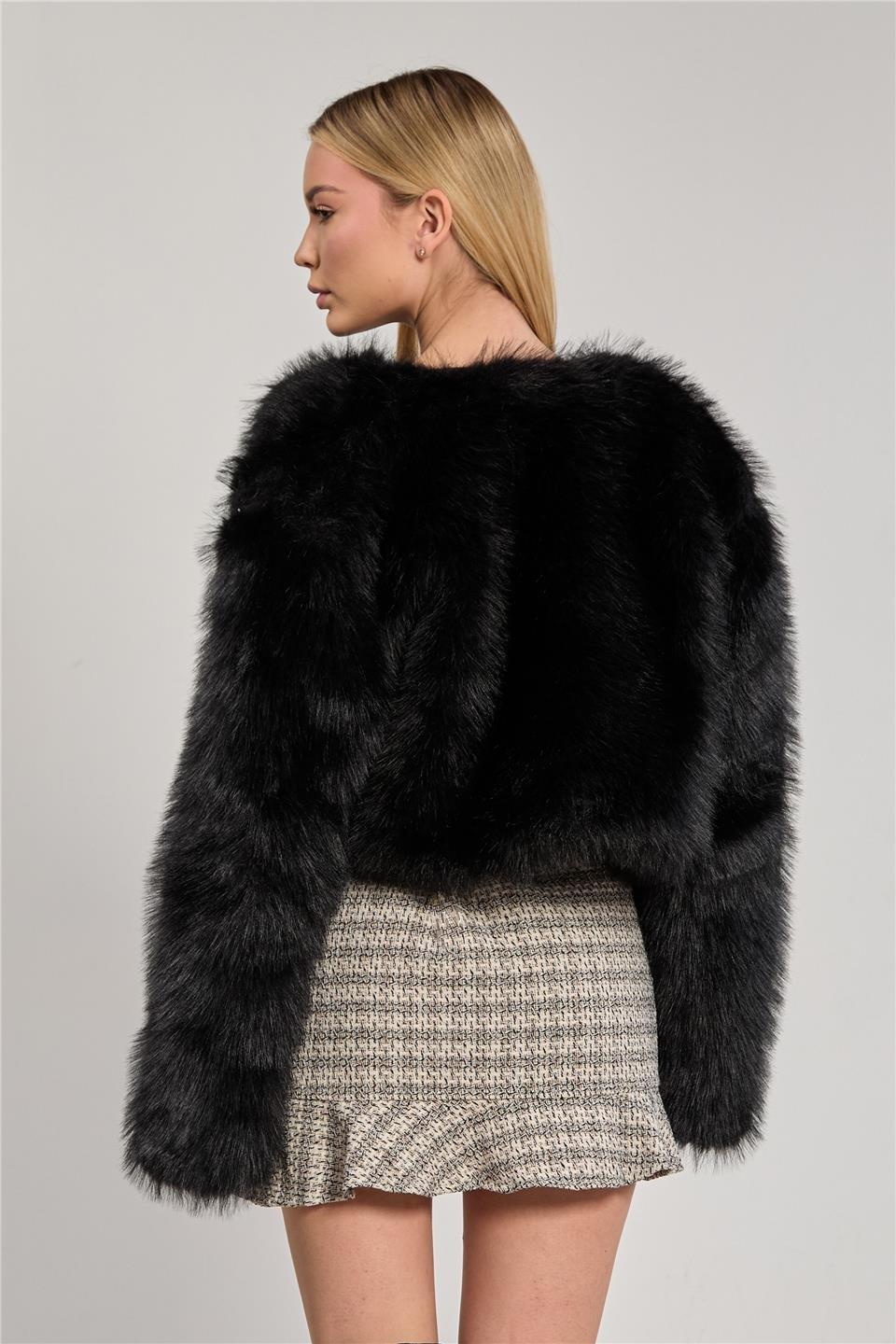 Kısa peluş mont-2658 - Siyah
