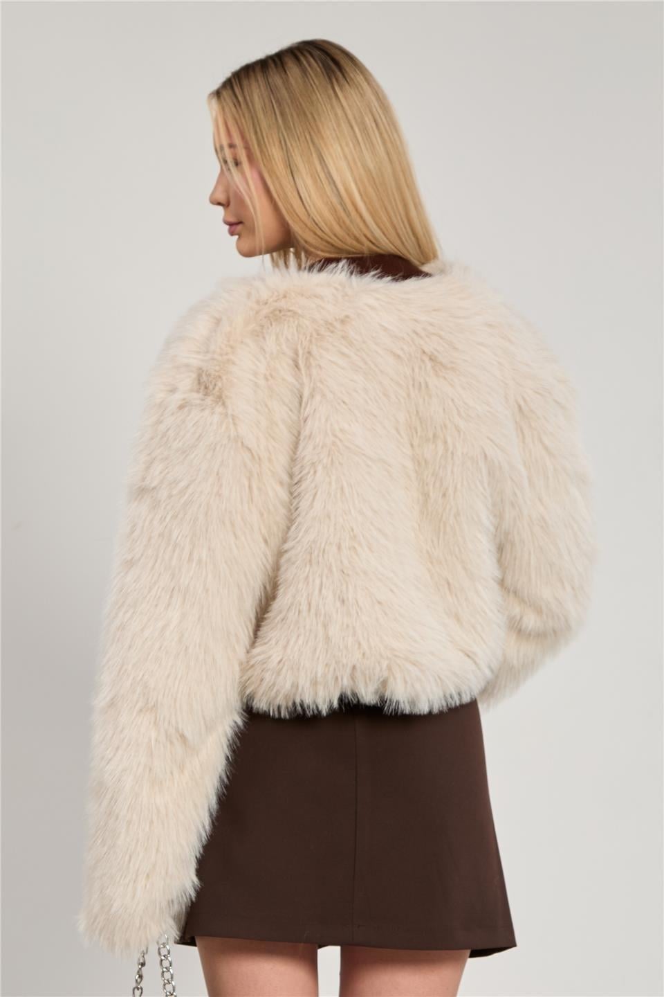 Kısa peluş mont-2658 - Taş