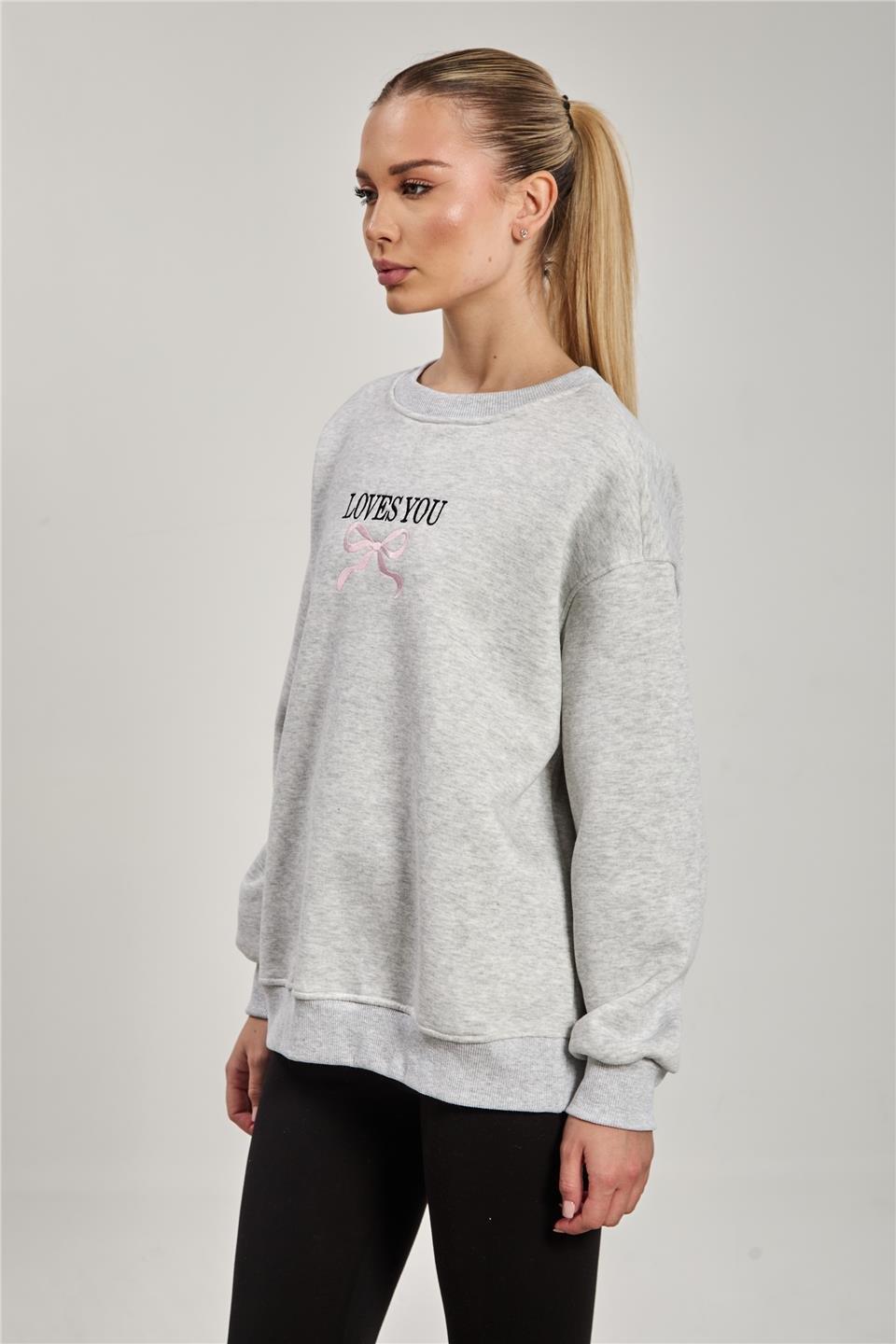 Love you baskılı sweatshirt-10485 - Kar Melanj
