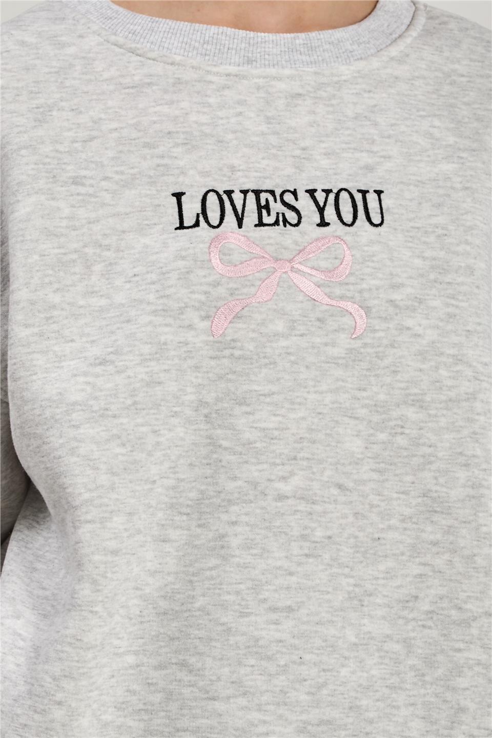 Love you baskılı sweatshirt-10485 - Kar Melanj