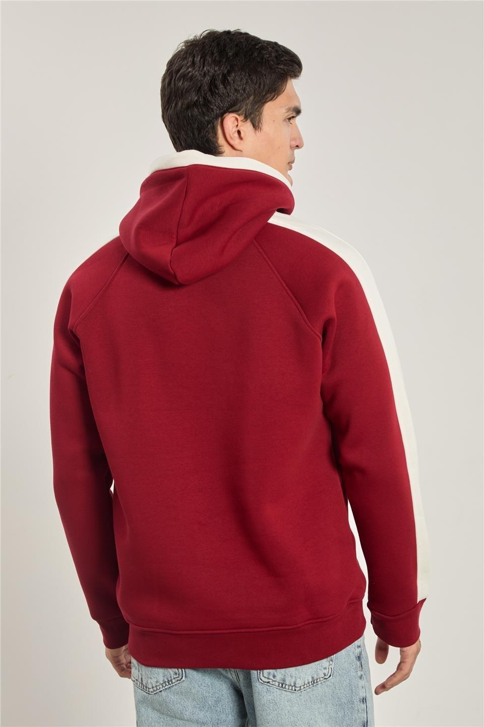 Michigan baskılı kapüşonlu sweatshırt-1156 - Bordo/Ekru
