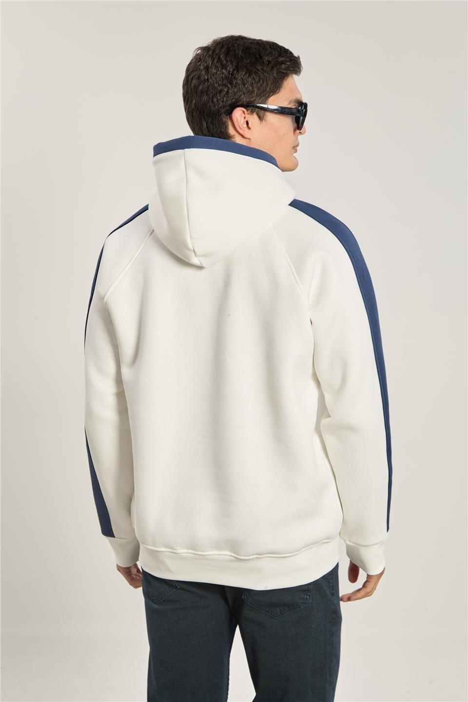 Michigan baskılı kapüşonlu sweatshırt-1156 - Ekru/Lacivert