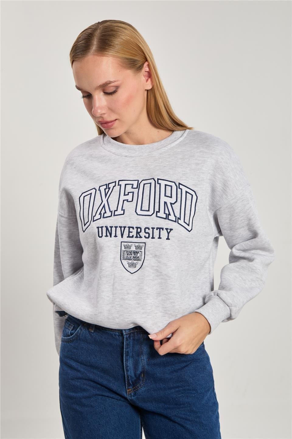 Oxford baskılı sweatshirt-DVN1340 - Kar Melanj