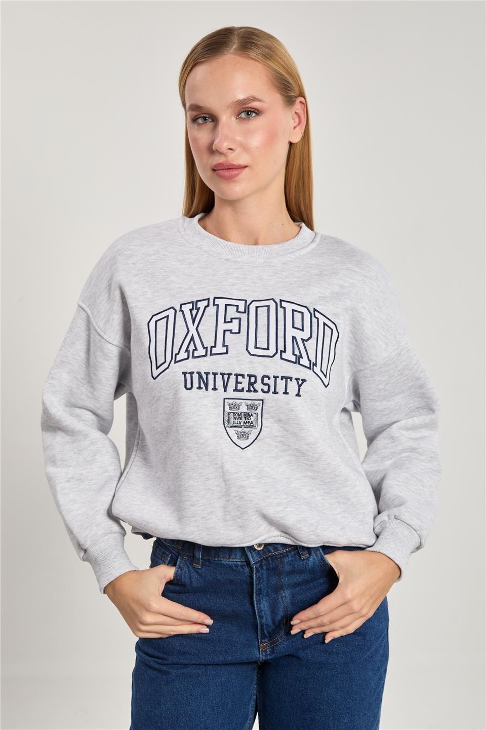 Oxford baskılı sweatshirt-DVN1340 - Kar Melanj
