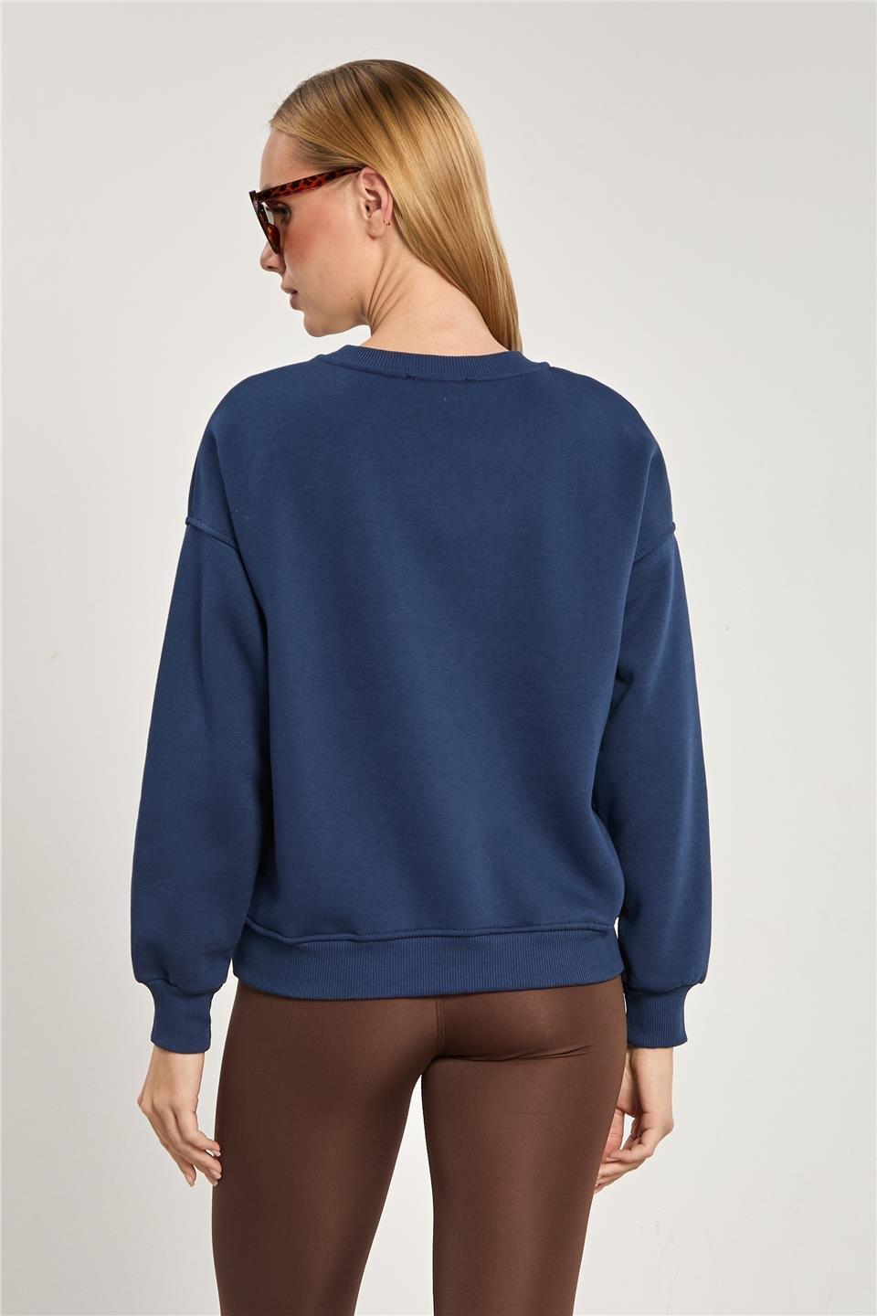 Oxford baskılı sweatshirt-DVN1340 - Lacivert