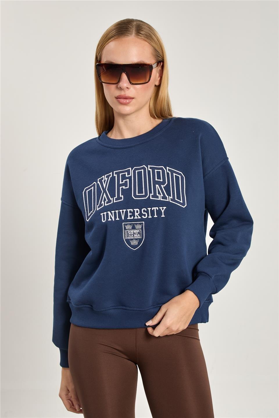 Oxford baskılı sweatshirt-DVN1340 - Lacivert