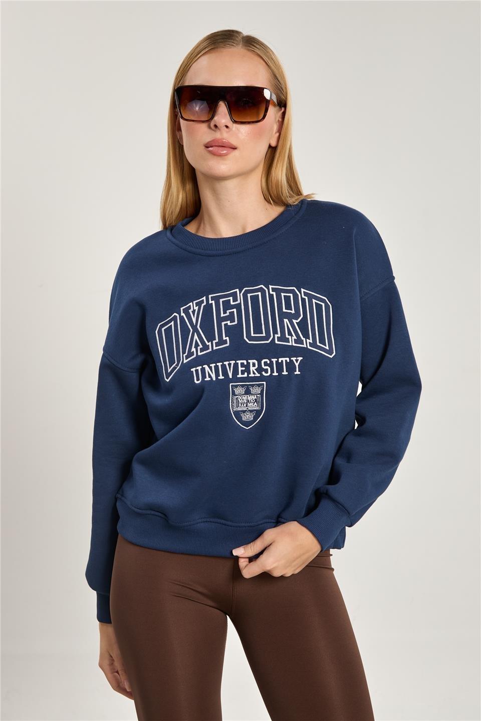Oxford baskılı sweatshirt-DVN1340 - Lacivert