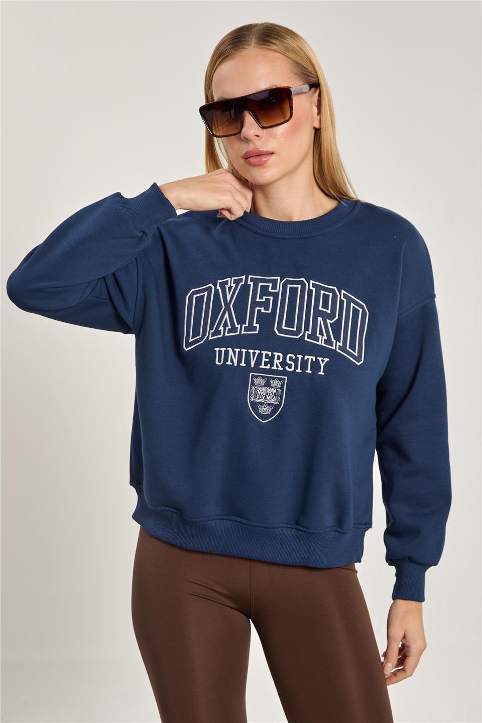 Oxford baskılı sweatshirt-DVN1340 - Lacivert