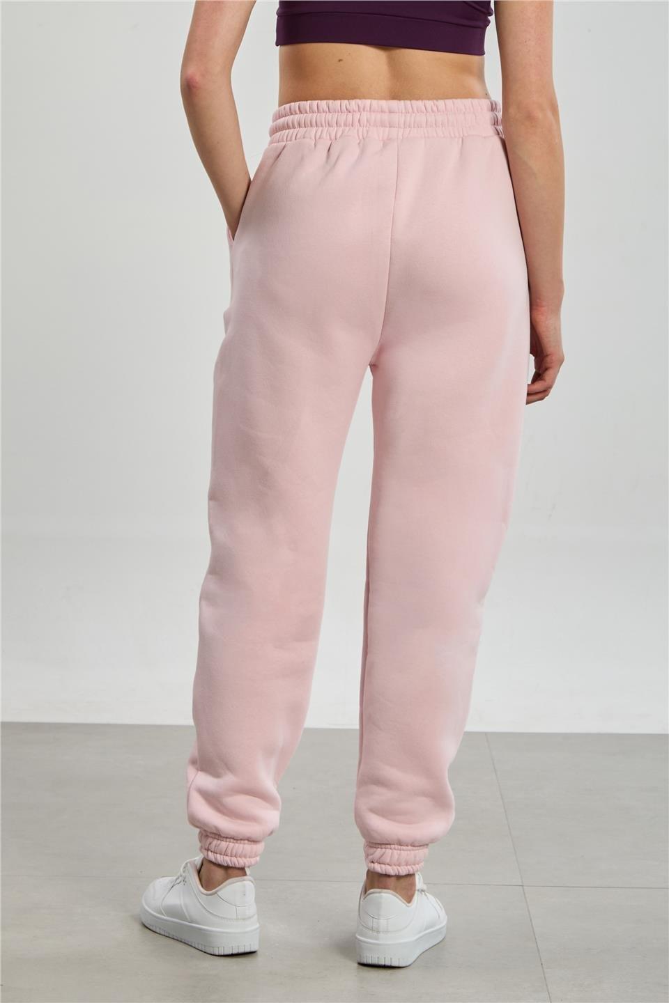 Paça lastikli şardonlu eşofman altı-5632 - Pembe