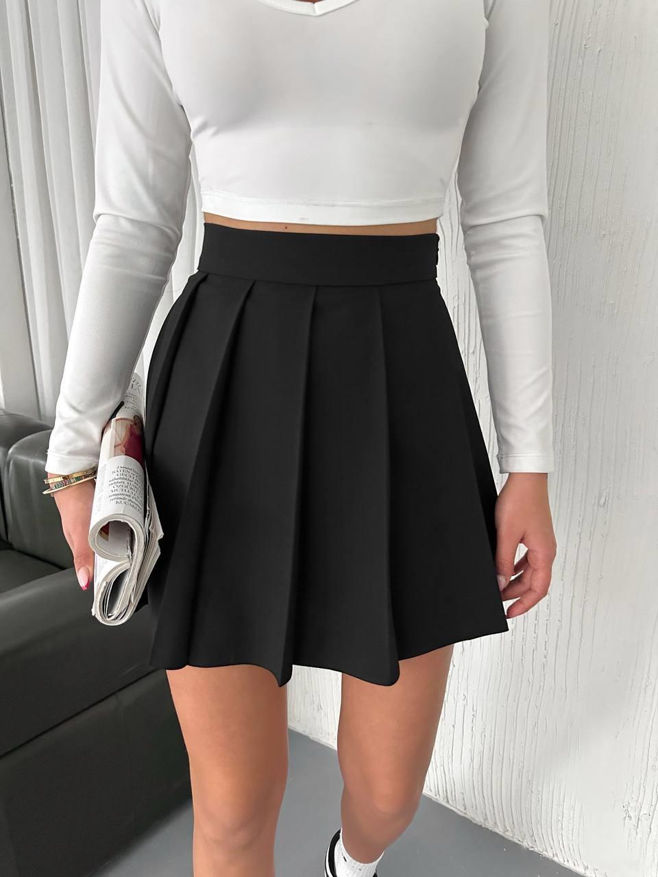 POLİVİSKON PİLELİ ŞORTLU ETEK-1923 - SİYAH