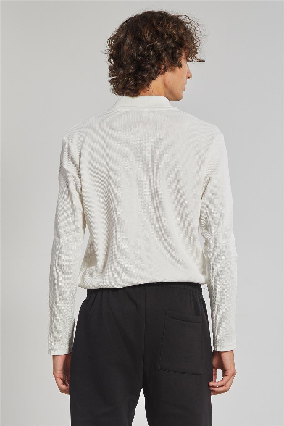 Polo yaka sweat-5708 - Ekru