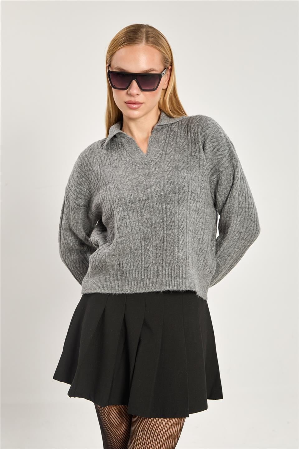 Polo yaka triko kazak-6491 - Gri
