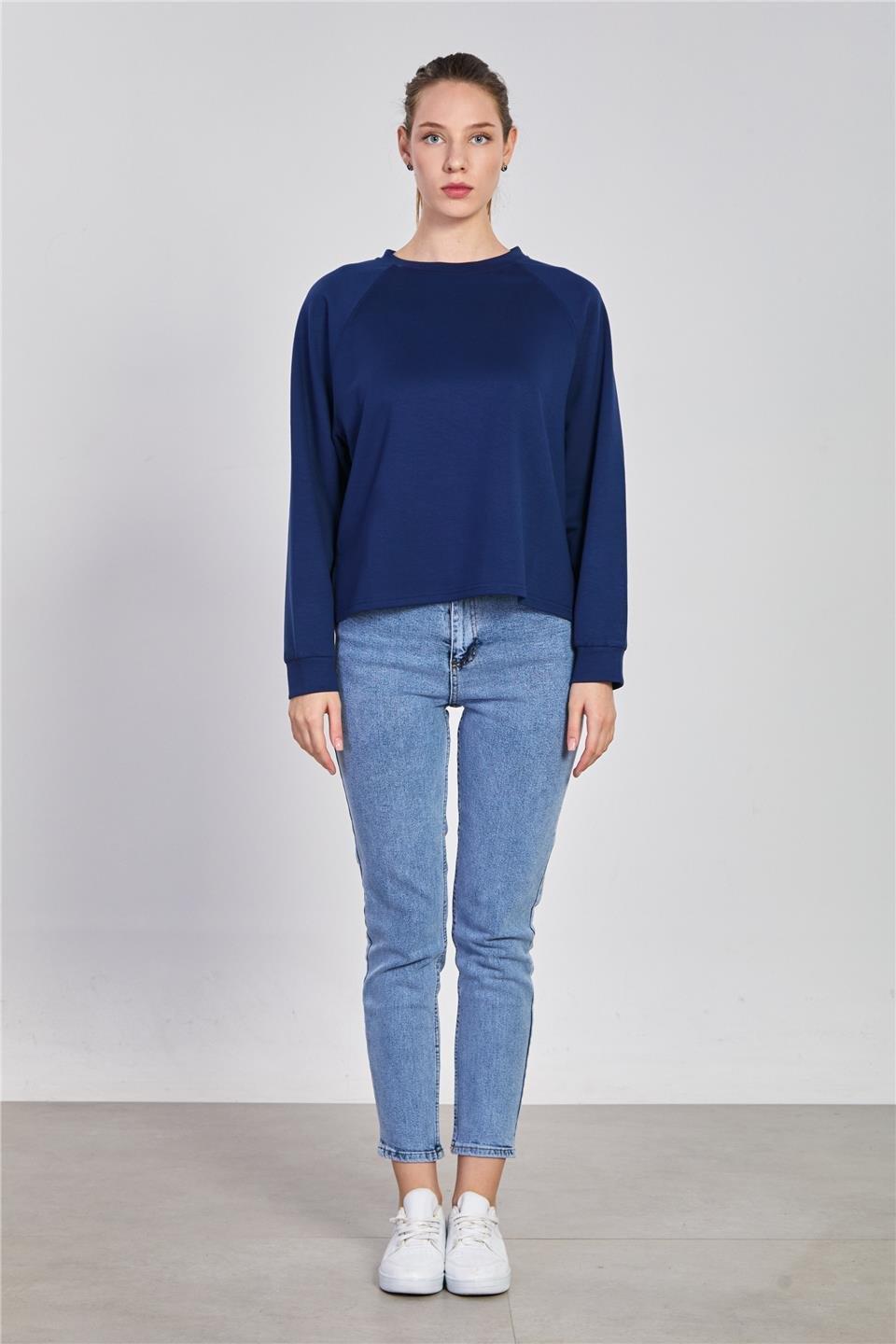 Reglon kol bisiklet yaka sweatshirt-5586 - Lacivert