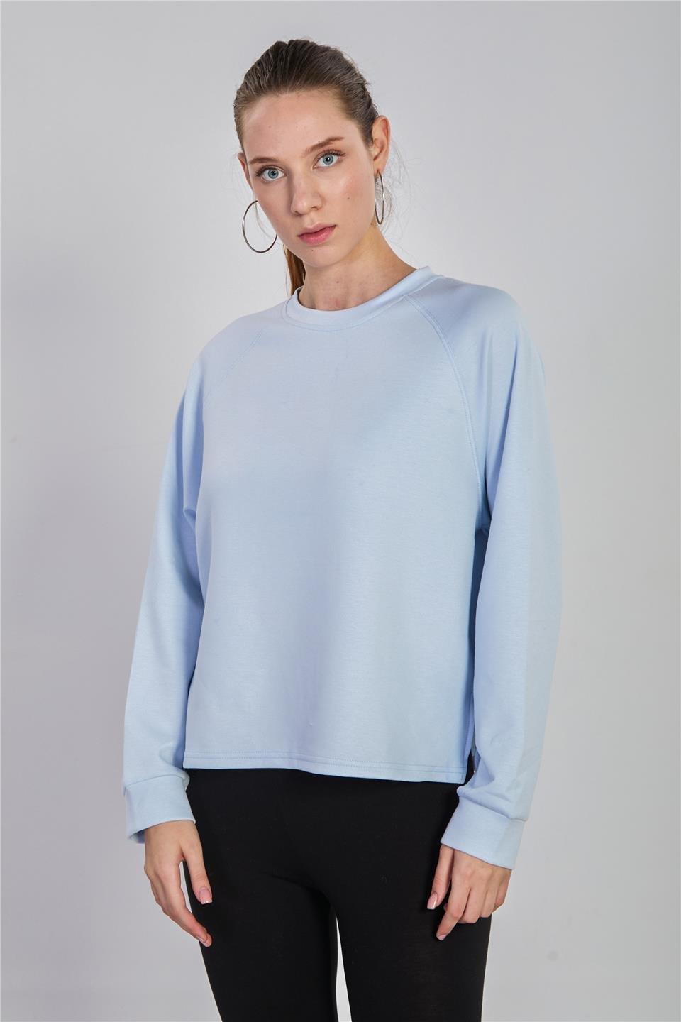 Reglon kol bisiklet yaka sweatshirt-5586 - Açık mavi