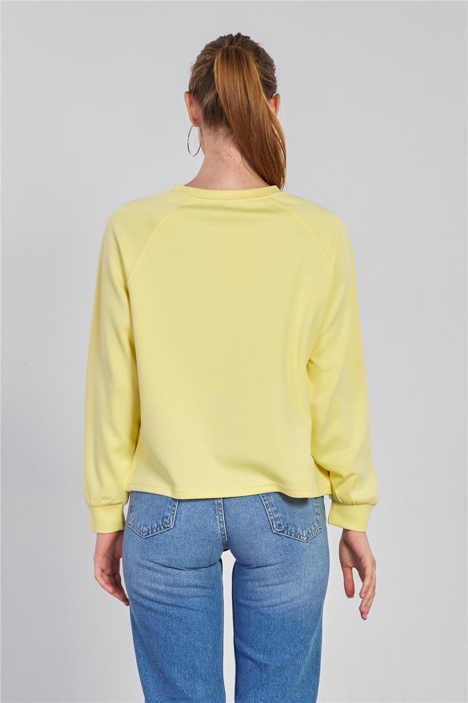 Reglon kol bisiklet yaka sweatshirt-5586 - Açık Sarı