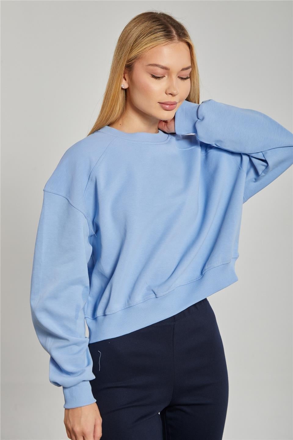 Reglon kol kısa sweatshirt-10699 - Bebe Mavi