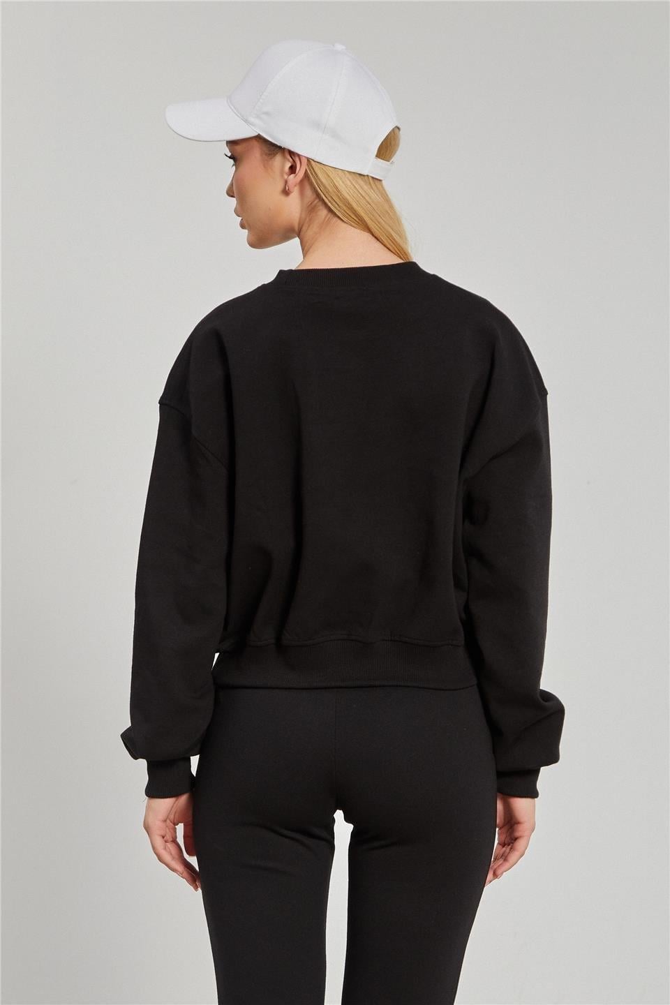 Reglon kol kısa sweatshirt-10699 - Siyah