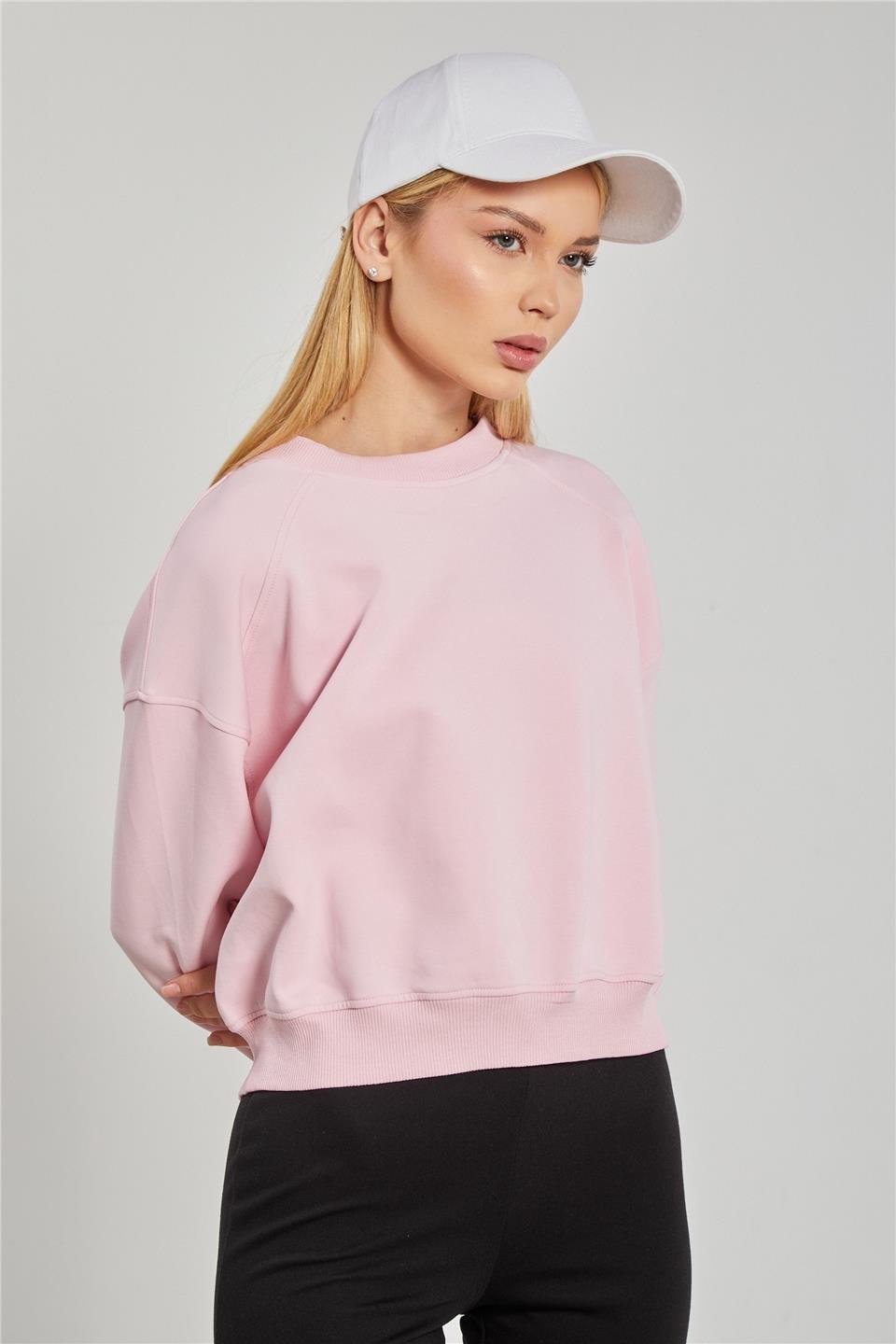 Reglon kol kısa sweatshirt-10699 - Toz Pembe