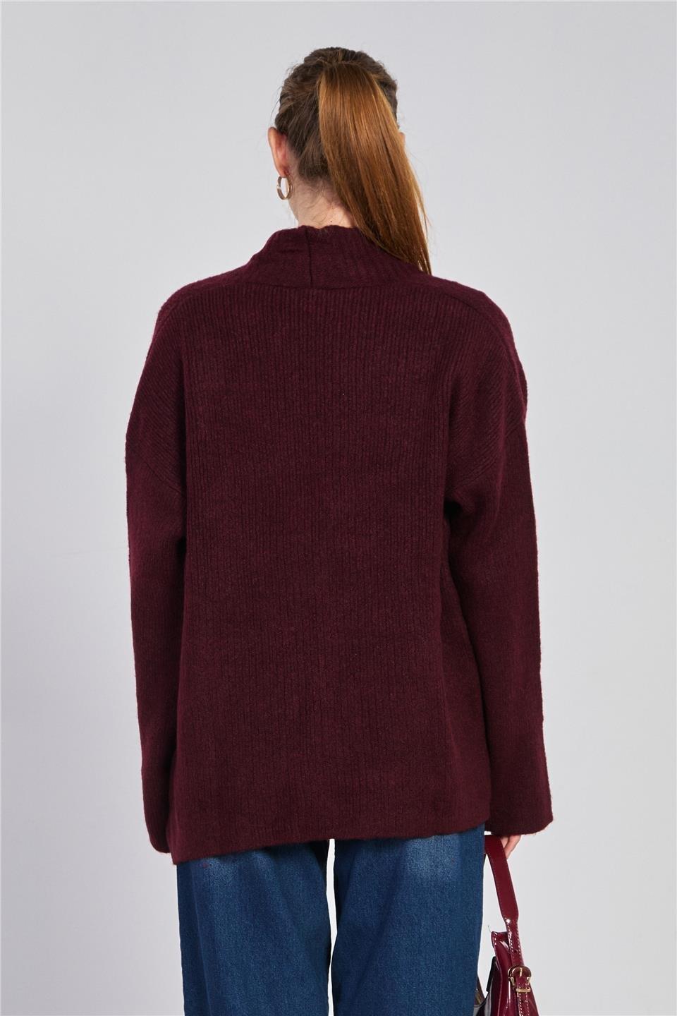 Şal yaka cepli triko hırka-H100082 - Bordo