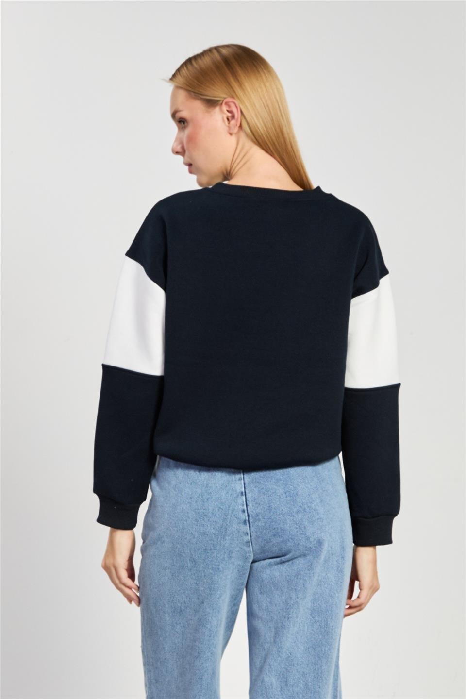 San Francisco yazılı garnili sweatshirt-83-241 - Lacivert/Ekru