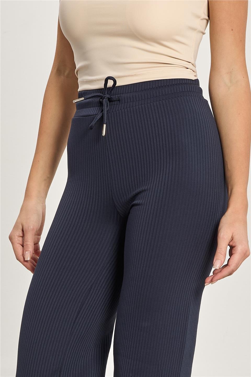 Şardonlu fitilli bol paça pantolon-2138 - Lacivert