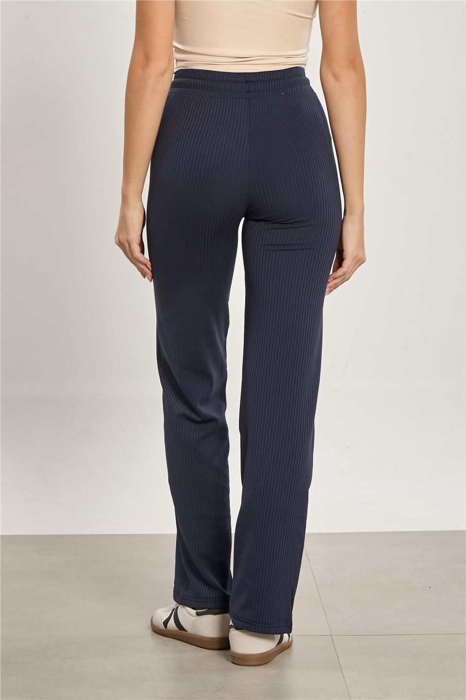 Şardonlu fitilli bol paça pantolon-2138 - Lacivert