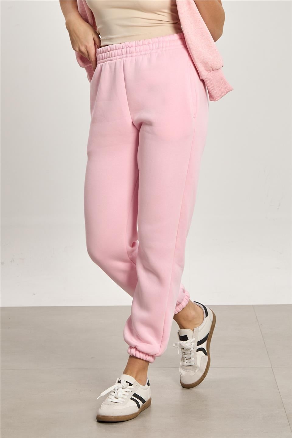 Şardonlu paçası lastikli eşofman altı-DVN0063 - Pembe