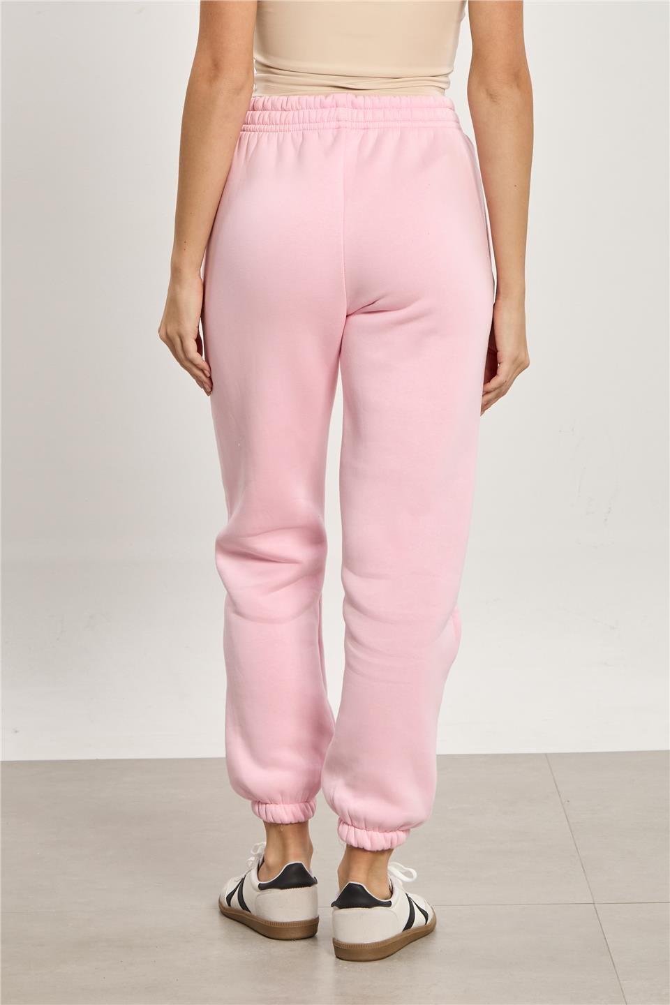 Şardonlu paçası lastikli eşofman altı-DVN0063 - Pembe