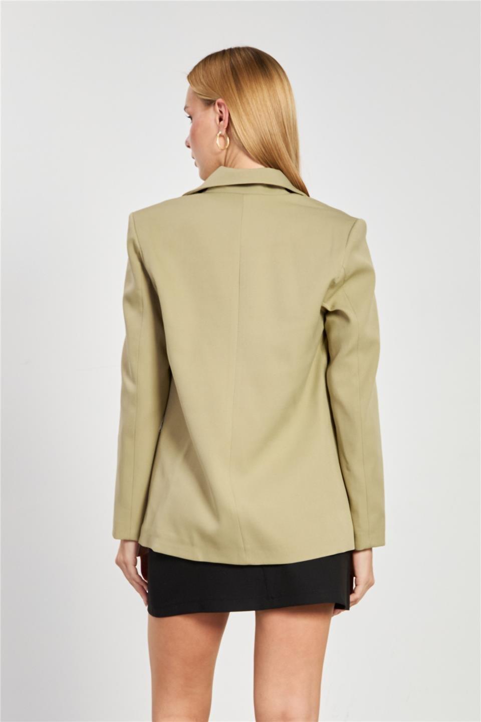 Tek düğmeli blazer ceket-2787 - Açık Haki