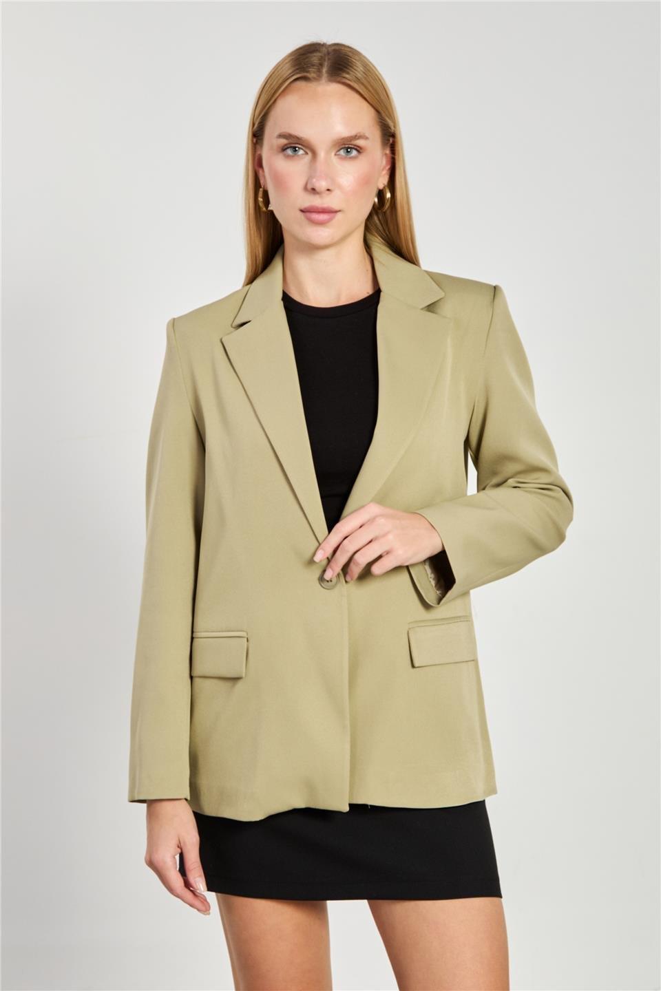 Tek düğmeli blazer ceket-2787 - Açık Haki