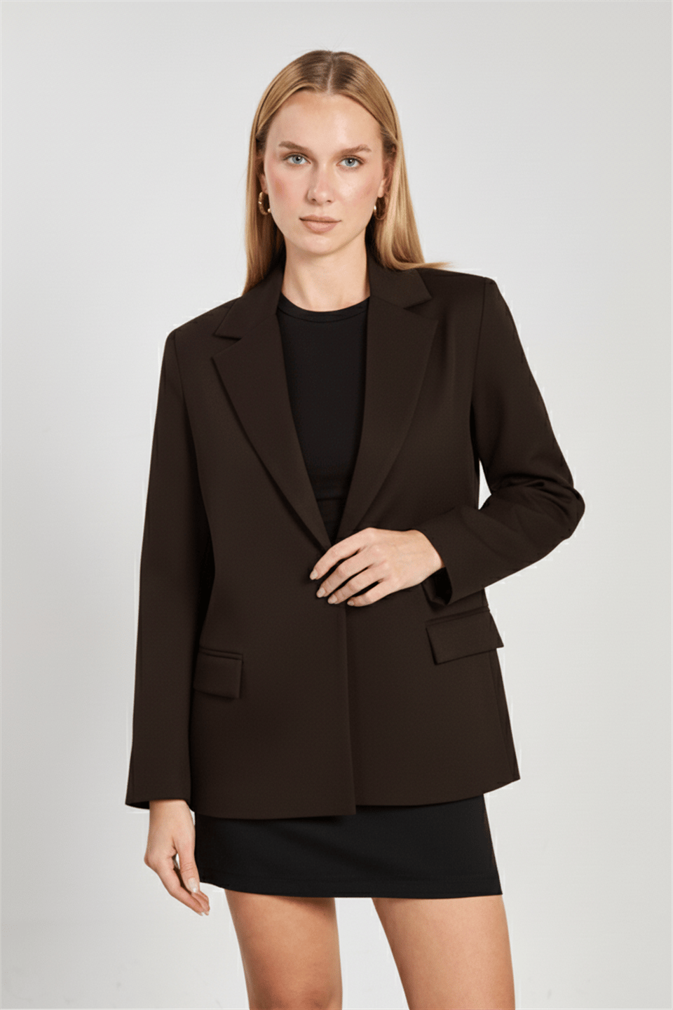 Tek düğmeli blazer ceket-2787 - Kahve