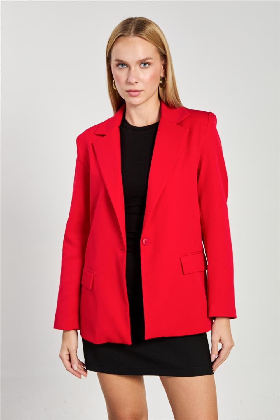 Tek düğmeli blazer ceket-2787 - Kırmızı