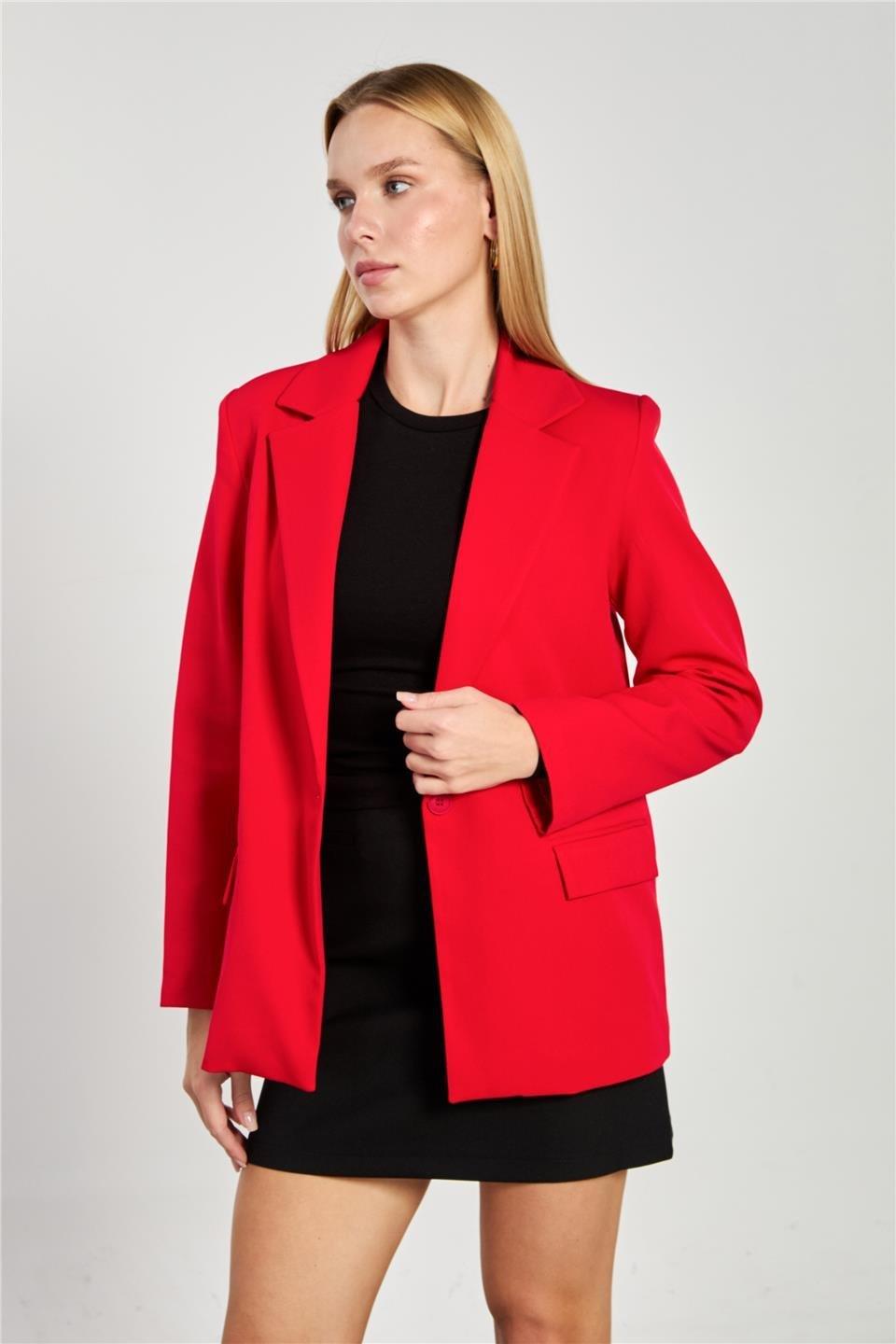 Tek düğmeli blazer ceket-2787 - Kırmızı
