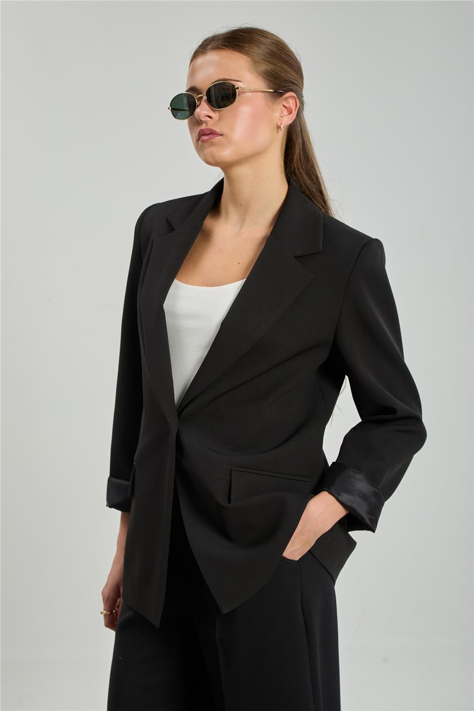 Tek düğmeli blazer ceket-2787 - Siyah