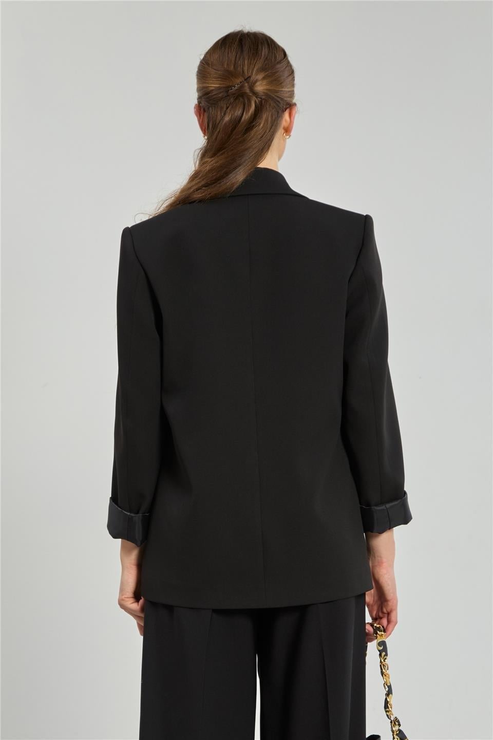 Tek düğmeli blazer ceket-2787 - Siyah